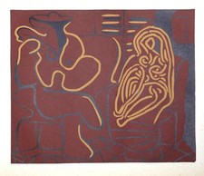 Pablo Picasso, Femme Dans Un Fauteuil Et Guitariste (14), Linogravure