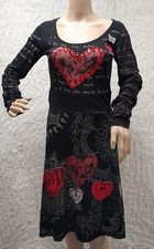 RBF19/Robe Noire Rouge Désigual Coeur En Sequins Broche Papillon Dentelle 34 36