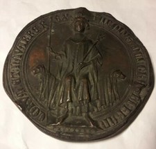 RARE FRENCH KING LARGE 95MM MEDIEVAL  metallic SEAL WITH DOGS