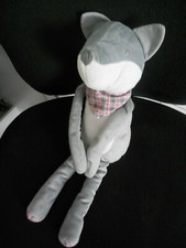doudou peluche renard loup chien gris blanc OBAIBI 40cm