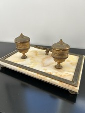 ENCRIER PORTE PLUME NAPOLÉON III BRONZE ET MARBRE OU ALBÂTRE