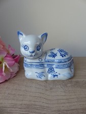 Boite chat céramique bleu et