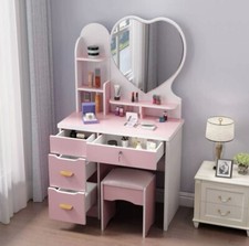 Coiffeuse Miroir Cœur Tabouret Station De Maquillage Chambre Enfant Rose Reb
