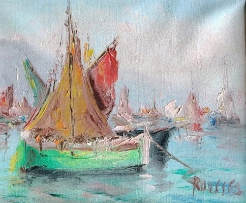 Belle gouache sur toile - belle, bateau