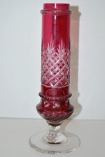 -JOLI ANCIEN PIED de LAMPE CRISTAL Taillé ROUGE & INCOLORE BOHEME BACCARAT autre