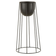 Cache-Pot sur Pied en Métal "Lignes" 45cm Noir