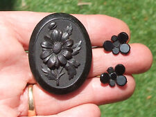 LOT / BEAUX BIJOUX de DEUIL ANCIENS XIXème / BROCHE Fleur en BOIS et B.O Pensée