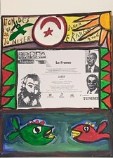 JABER EL MAHJOUB  1938-2021  SUR CARTON ENTOILÉ   50 X 40  MONDE DE TUNISIE