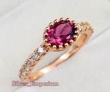 Naturel Rose Tourmaline Ovale Gemme 14K Solide or Rose Bague Mariage Pour Femme