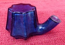 ENCRIER SIPHOÎDE ANCIEN VERRE BLEU