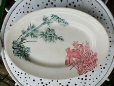 Plat Ovale ancien Faience de Longwy Modèle Oiseaux Décor Bambou et Oiseau 34,5cm
