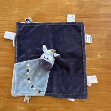 Doudou plat Carré Zèbre bleu