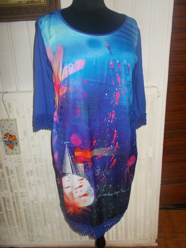 Robe longue polyester bleu - ,