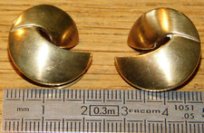 PIERRE LANG vintage 1990 BOUCLE D'OREILLE CLIPS ART DECO dorée PLAQUEE OR ronde