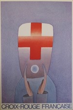 "CROIX-ROUGE FRANCAISE" Affiche originale entoilée  FOLON  1981  44x64cm 