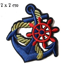 ÉCUSSON PATCH brodé thermocollant - ANCRE MARINE ROUGE CORDE DORÉ ** 7 x 7 cm **