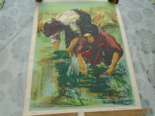 lithographie originale signée numérotée les lavandières , pierre Letellier