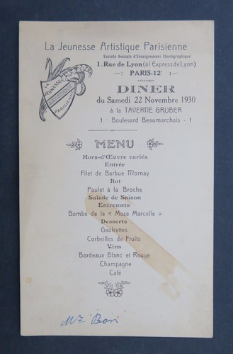 Menu novembre 1930 jeunesse - novembre,