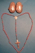 CHAPELET miniature ancien PERLES CORAIL MAILLE laiton OEUF à CHAPELET XIX NACRE