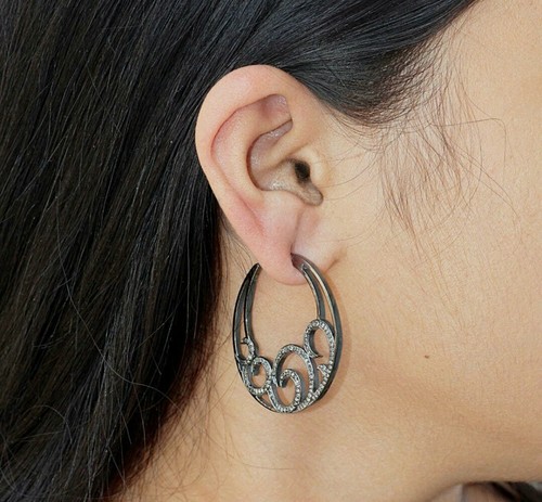Diamant pavé boucle - pavé, d'oreille