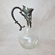 Carafe à Vin Ancienne en Verre et Monture en Étain – Style Art Nouveau