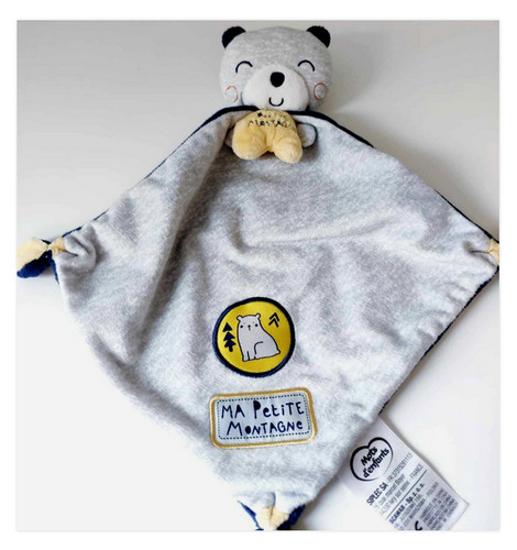 Doudou plat ours gris jaune - plat,