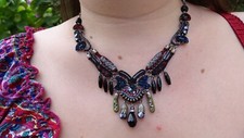 Collier Ayala Bar,style oriental, laine tissée, cristaux,perles bleues nuit