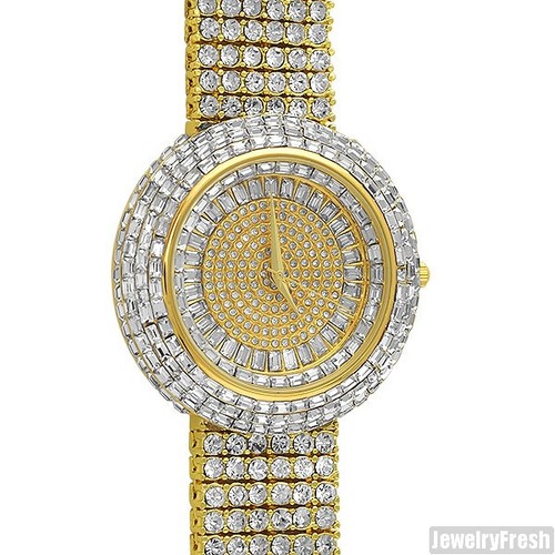 Gold iced out orbit baguette - out,
