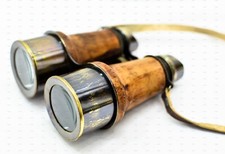 Anciennes jumelles de verres d'opéra vintage en laiton nacre et cuir