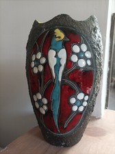 Grand Vase En Ceramique Emaillé Perroquet Italie Mica Decoration Vintage 1950 50