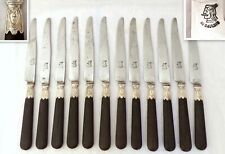 Antique French LouisXVI 12pc Dinner Knife Set Sterling Silver & Ebony Steel 19TH