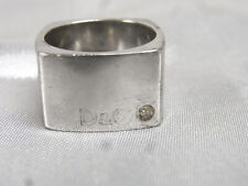 ?? ANCIENNE CHEVALIÈRE BAGUE CARRE MÉTAL ARGENTE D&G PIERRE BIJOUX JEWEL RING