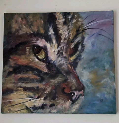 Vtg cat painting ooak colorful - painting,