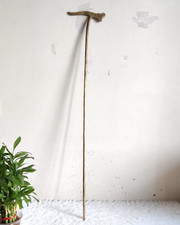 19c Antique Fait à la Main Sculpté Laiton Main Bâton Riche Patine Rare ME395