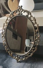 Ancien Miroir Ovale Baroque Roccoco En Régule Patine Bronze Doré. Dim 42x31cm