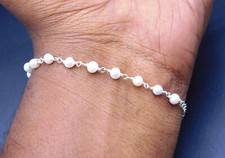 3.40 GM 925 Argent Sterling Naturel Perle Cab Gemme Bracelet Taille 21.6cm