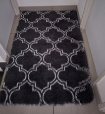 Tapis losanges gris poils longs très doux 85 x 125 cm