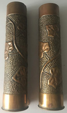 PAIRE D'OBUS MILITAIRE POILUS 14-18 '' FEUILLES DE VIGNE ''