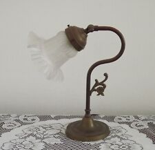Vintage French Brass Anglepoise Table Lamp Opaque Patterned Glass Shade 5087