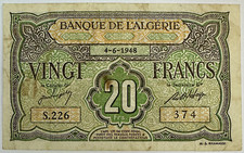 ALGERIE - 20 FRANCS (4.6.1948) BILLET DE BANQUE // Qualité : TB