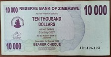 Billet 10000 Dollars ZIMBABWE 1er aout 2006 - 10.000 dollars