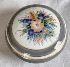 BOITE BONBONNIERE PORCELAINE DE LIMOGES THARAUD BOUQUET STYLISE 1950 D 12 cm