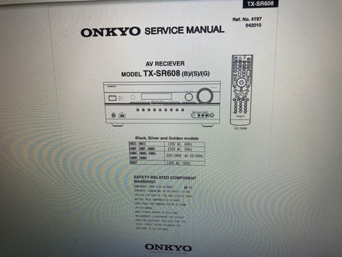 Onkyo sr608 service - onkyo, manual