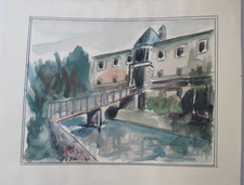 Ecole FRANCAISE XX DESSIN AQUARELLE SAINT JEAN PIED DE PORT PYRENEES PAYS BASQUE
