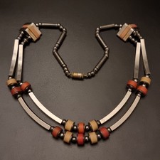 Ancien Collier Art Déco Jakob Bengel en métal chromé et galalithe 1930s