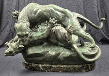 Ancienne sculpture CLOVIS EDMOND MASSON Combat De Panthères 1838-1913