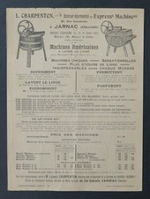 Facture 19?? EXPRESS MACHINE a LAVER LE LINGE CHARPENTON JARNAC   illustrée 97