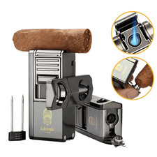 Lubinski Briquet à cigare Rechargeable Gaz Butane Cigare Cadeau Coupe Vcut Gris