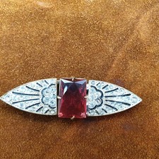 Belle boucle de cape Bijou Laiton & strass & verroterie violette Art Déco 1930