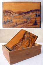 BOITE EN BOIS - PYROGRAVURE - RANGEMENT - ANCIEN - VINTAGE